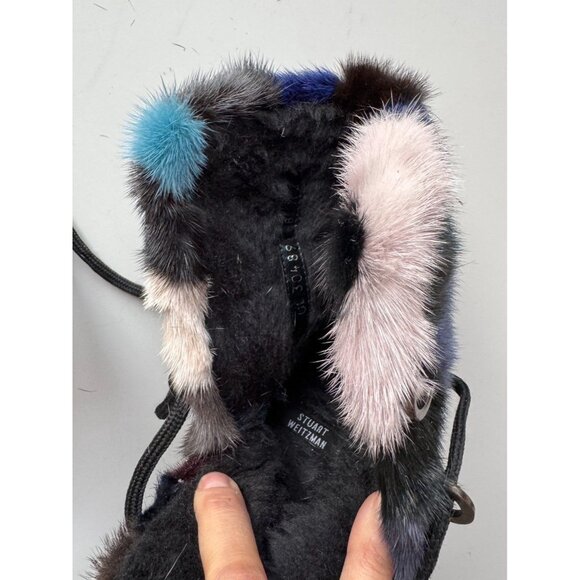 STUART WEITZMAN Black Suede Rainbow Rabbit Fur Trim Combat Boots, Size 8 - Picture 12 of 15